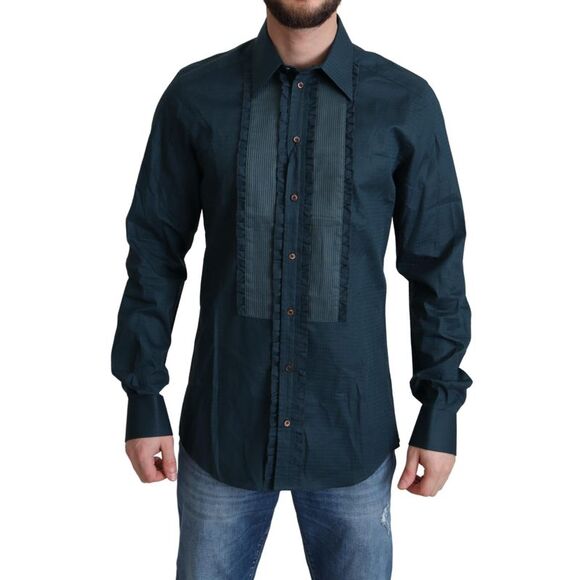 Dolce & Gabbana Blue Placket Cotton Dress Formal Men's Shirt